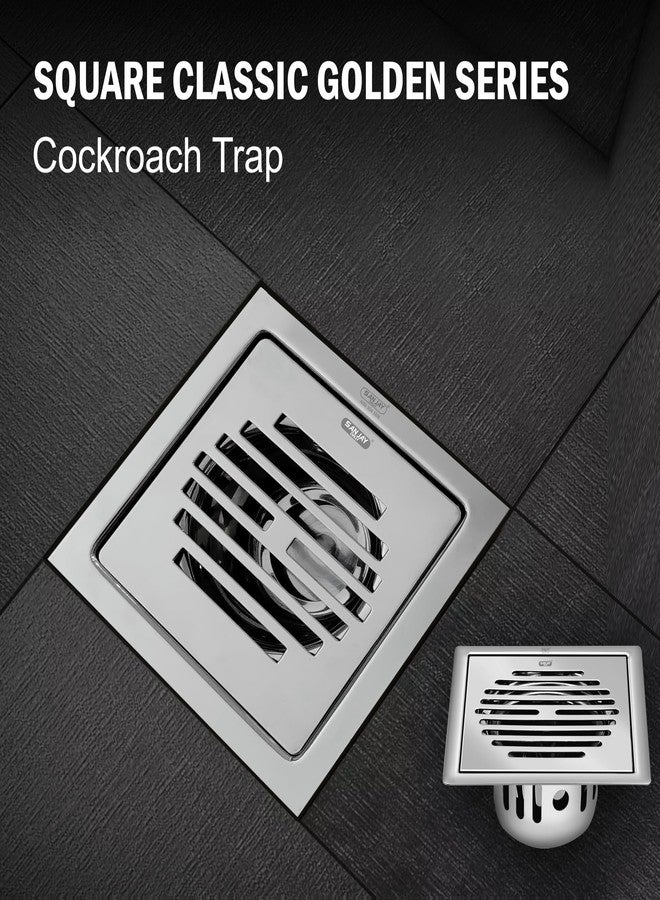 Sanjay Chilly Square Classic Floor Drain Cockroach Trap for Bathroom 304 Grade Stainless Steel Kitchen Washbasin Sink Bathtub Waste Water Drainer (Golden Series Square Classic 6x6 Inch Silver) - Image 2